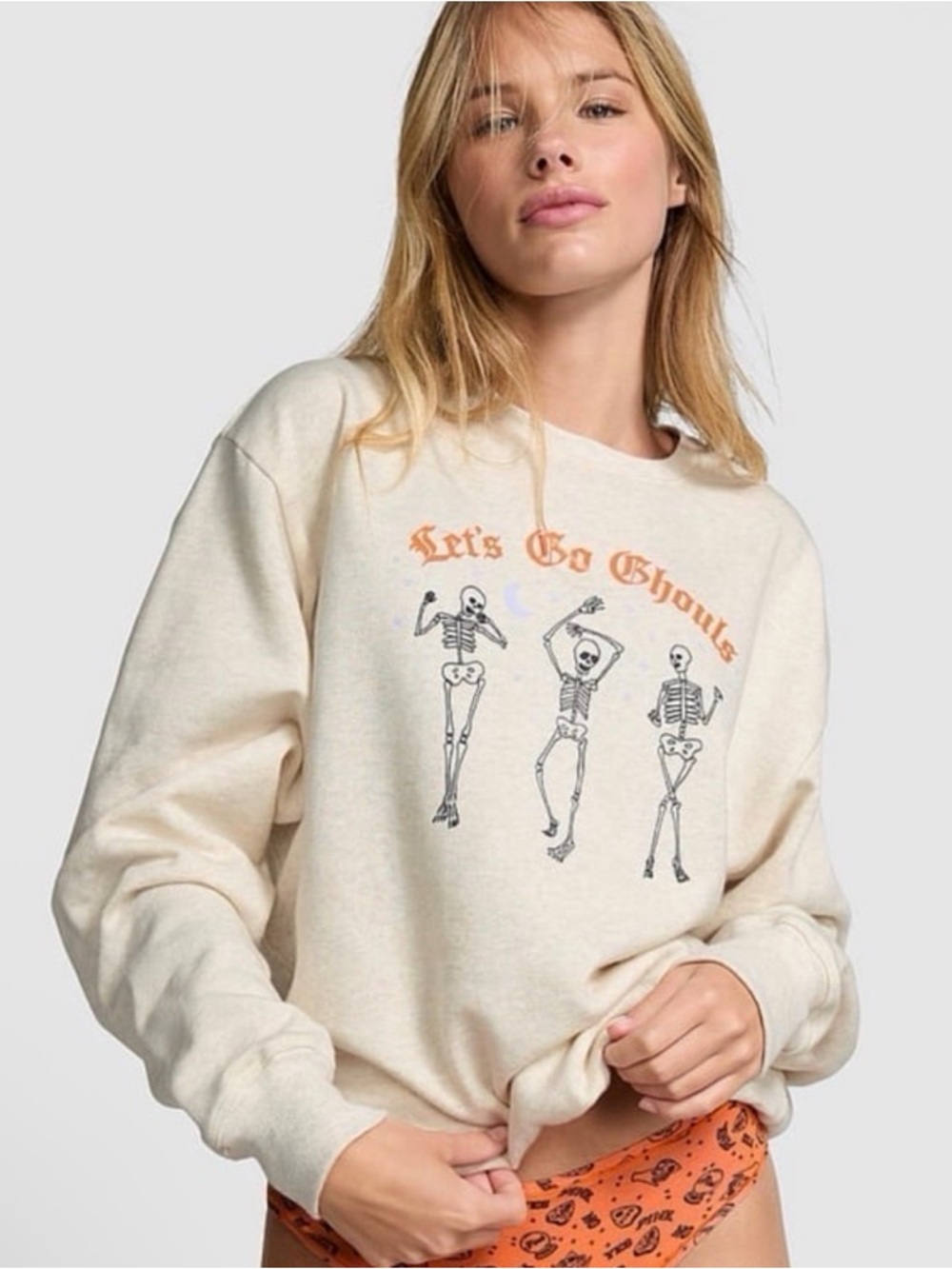 PINK Victoria's Secret Cream 'Let's Go Ghouls' Graphic Crewneck Sweatshirt
